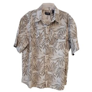 Chaps Button Up 100% Cotton Tan Palm Leave Shirt Size XXL/T